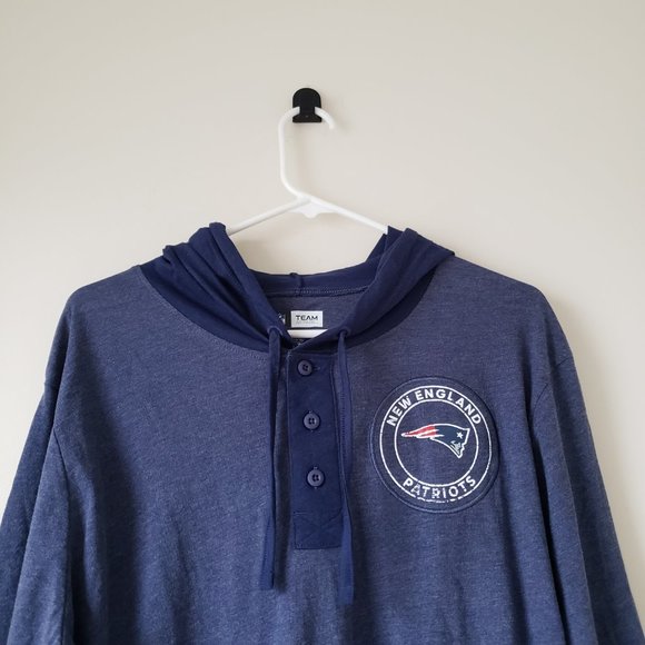 New England Patriots Mens Medium Long Sleeve Hooded Shirt Blue NFL Apparel NWOT - Picture 2 of 9